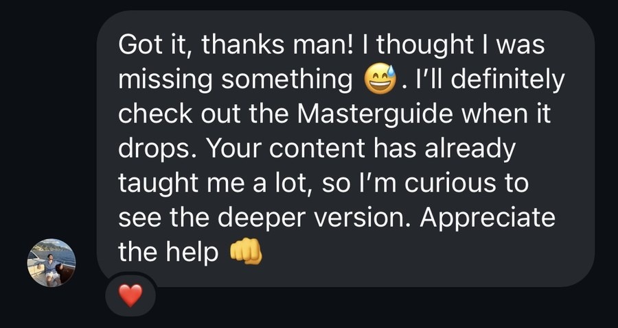 Reader message: your content already taught me a lot, curious to see the deeper version